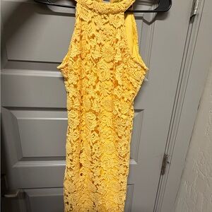 Lulu's Yellow Floral Lace Halter Midi Dress
